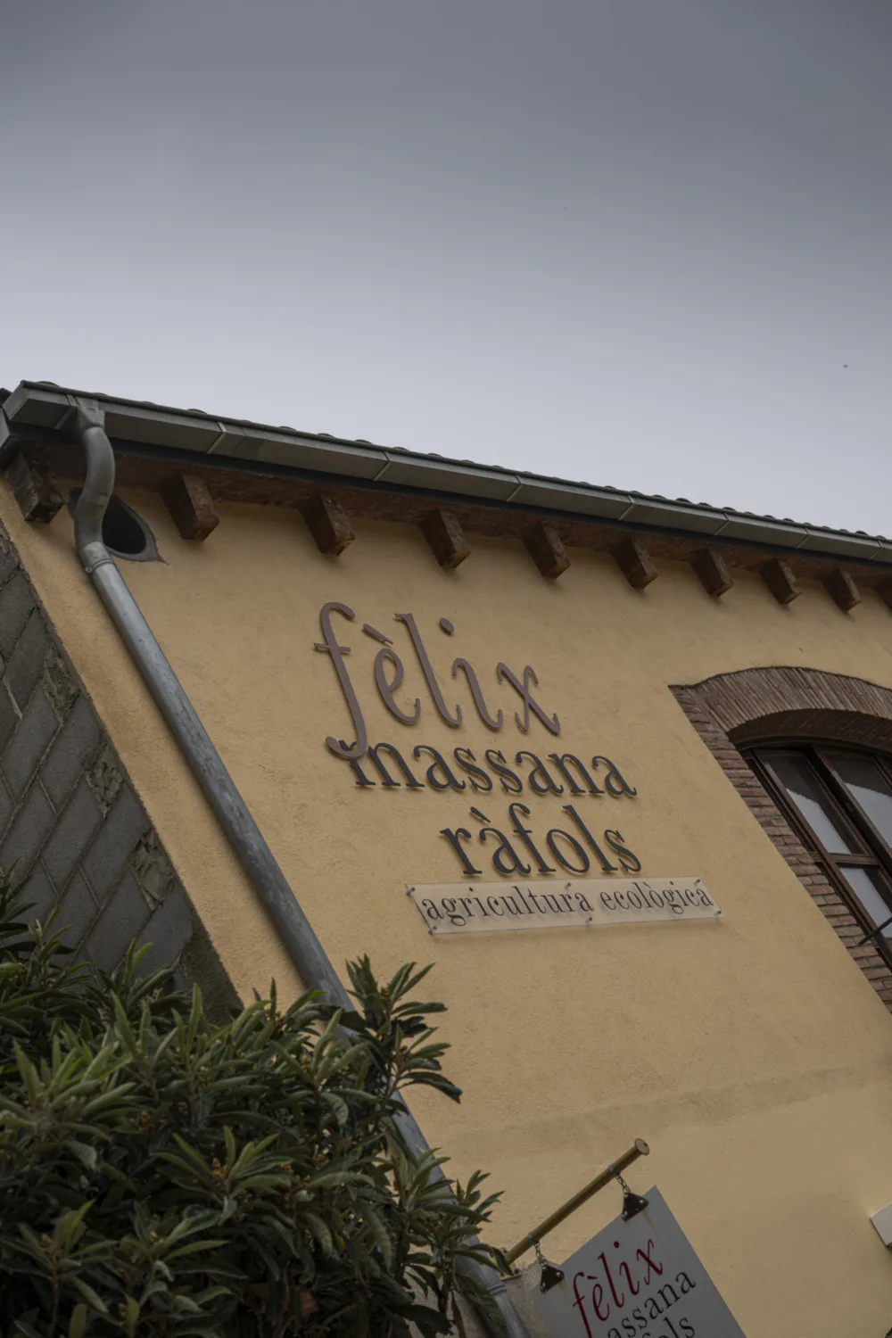 Fachada de la bodega Fèlix Massana Ràfols con el nombre pintado