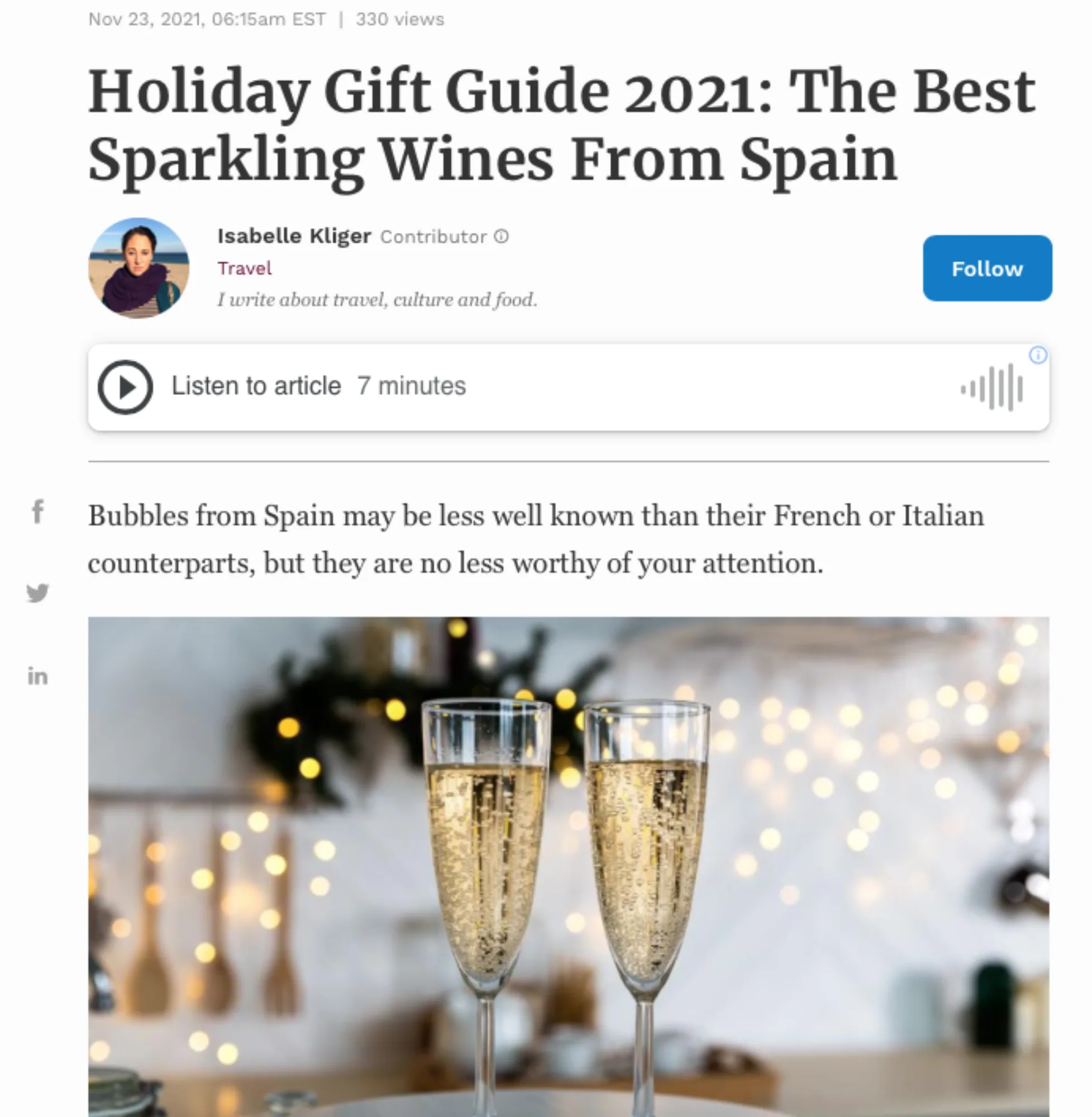 Forbes article on Spain's best sparkling wines