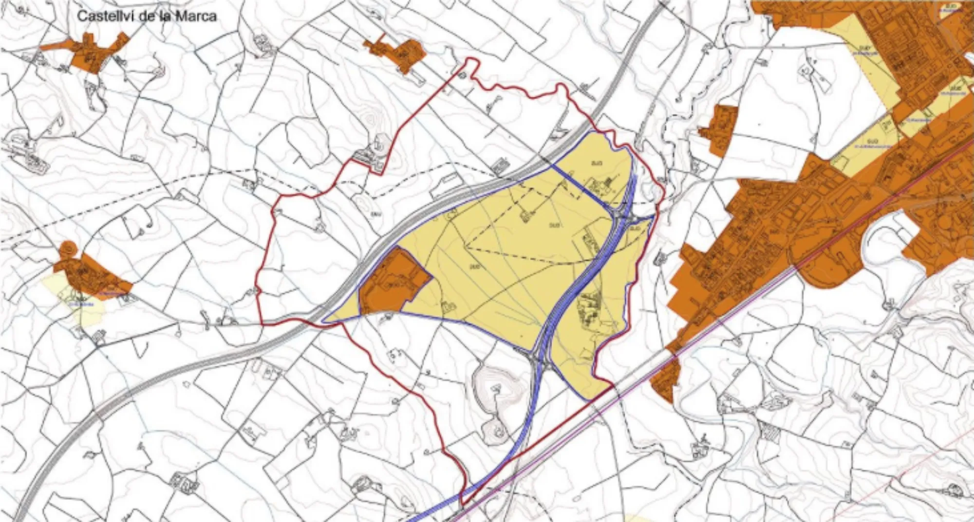 Map of the Sant Marçal-Cal Vies industrial estate and the high-voltage line route in Penedès