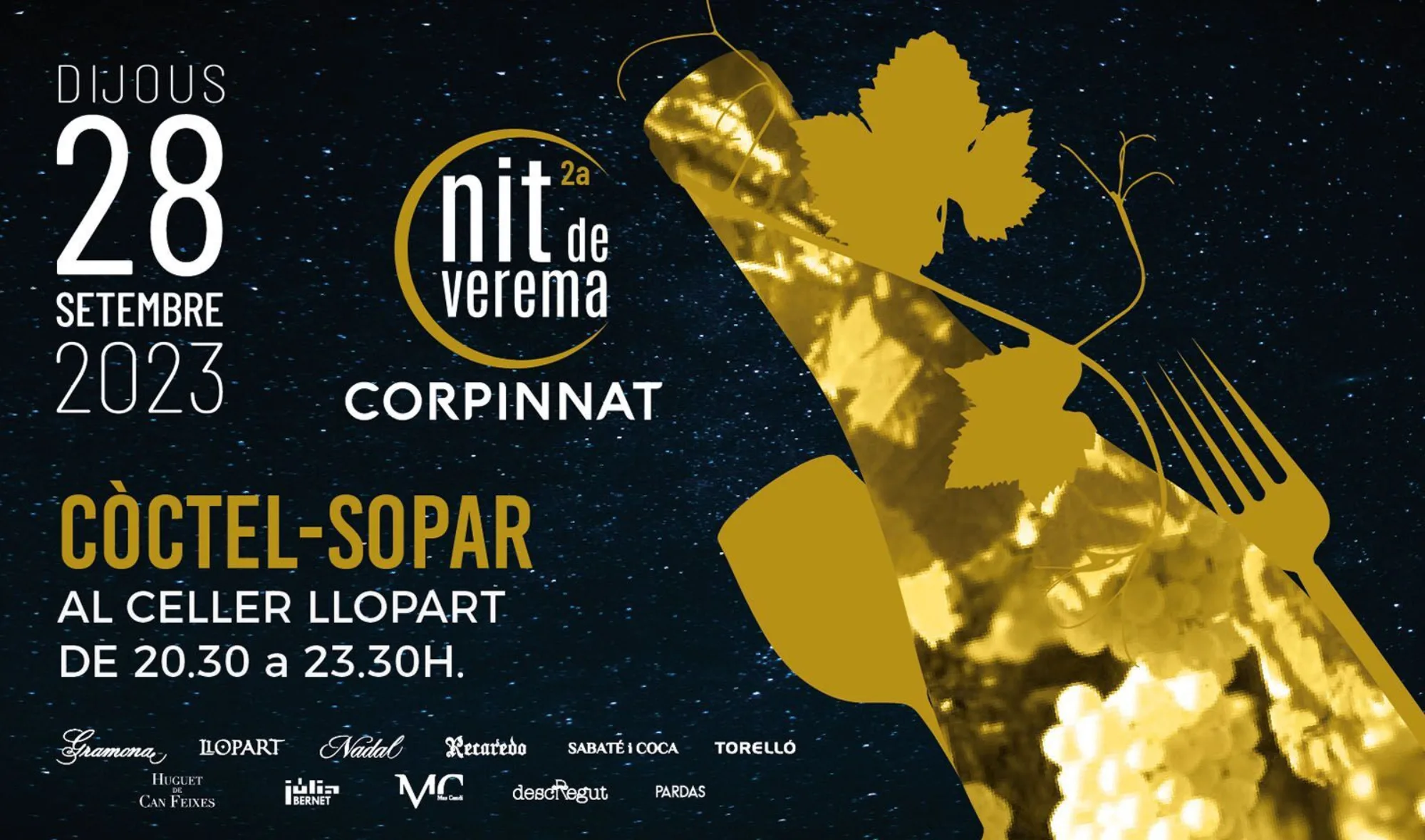 Cartel de la Noche de Vendimia Corpinnat 2023 en la bodega Llopart
