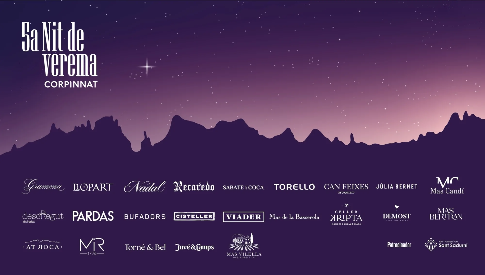 Cartel de la 5ª Noche de Vendimia Corpinnat con los logotipos de las bodegas