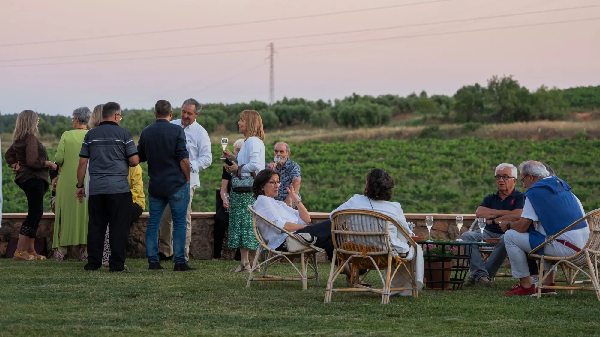Diners outdoors among the vines at sunset at the Corpinnat Gastronomic Festival