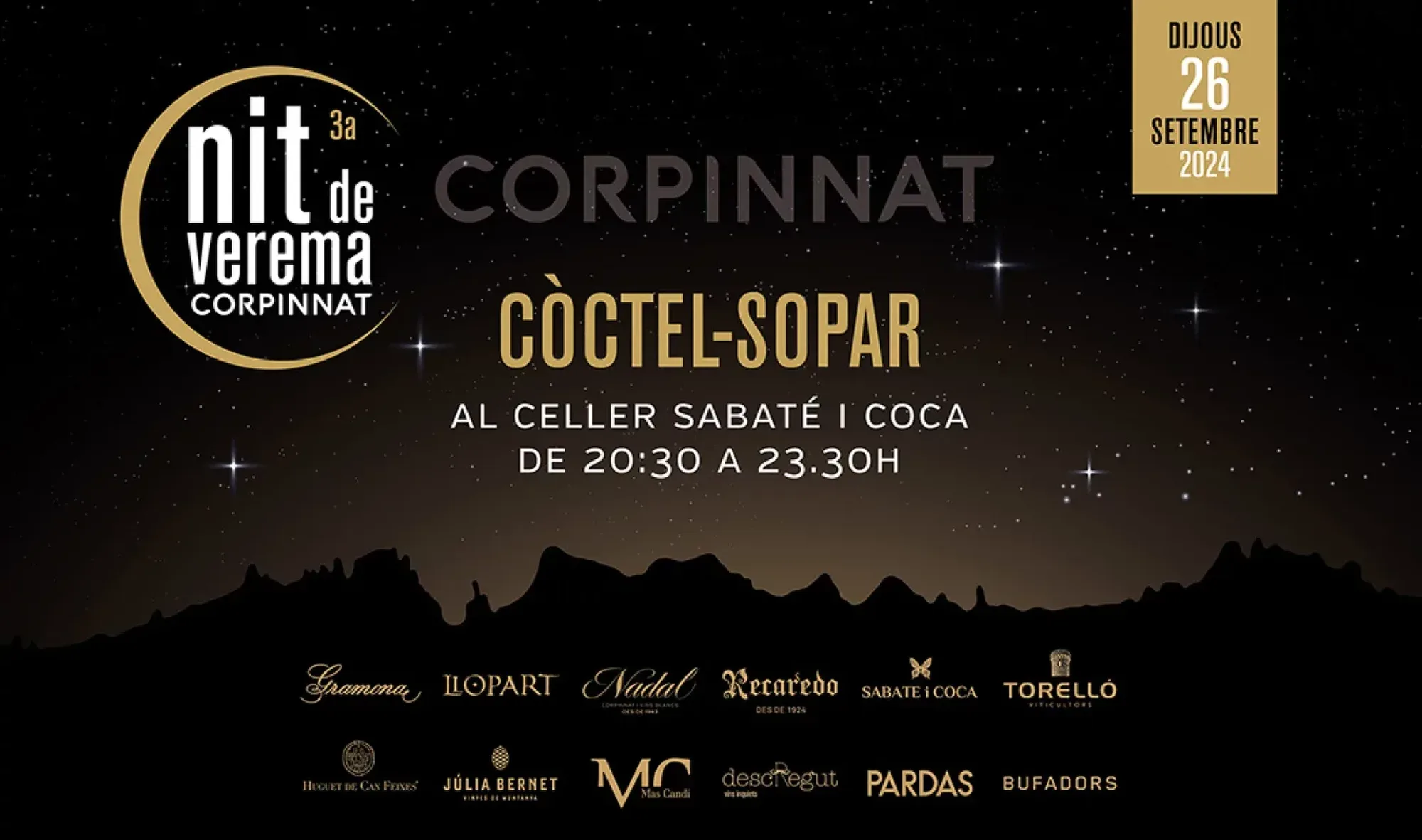 Cartel de la Noche de Vendimia Corpinnat 2024 en la bodega Sabaté i Coca