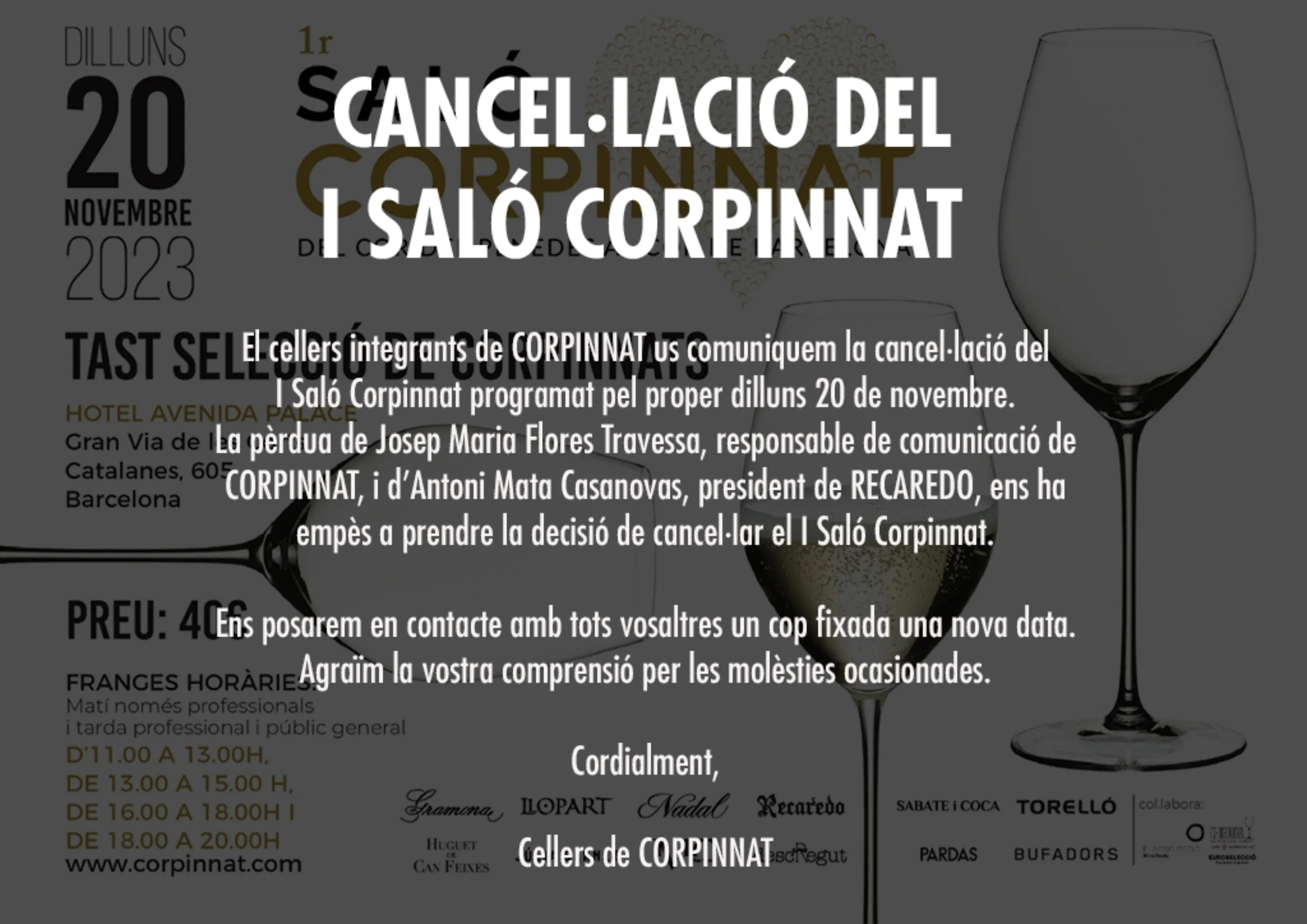 Aviso de cancelación del primer Salón Corpinnat