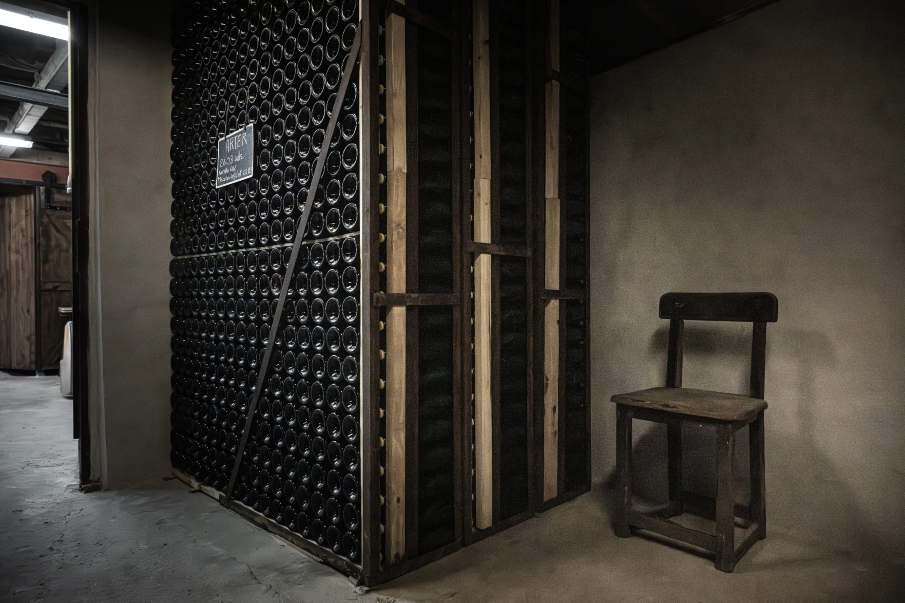 Botellas en crianza en la cava de Demost en Gelida