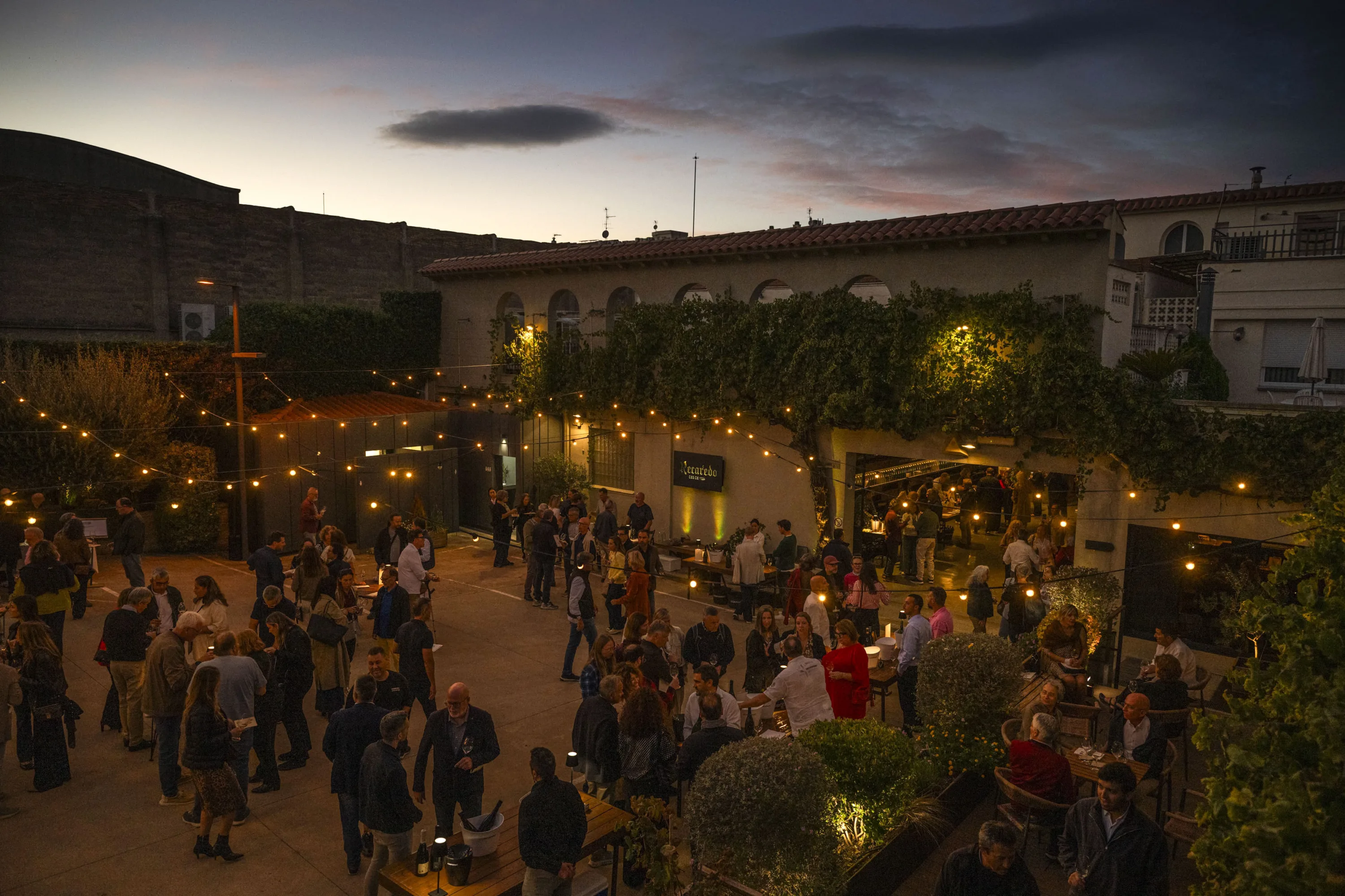 Asistentes en la Noche de Vendimia Corpinnat en el atardecer