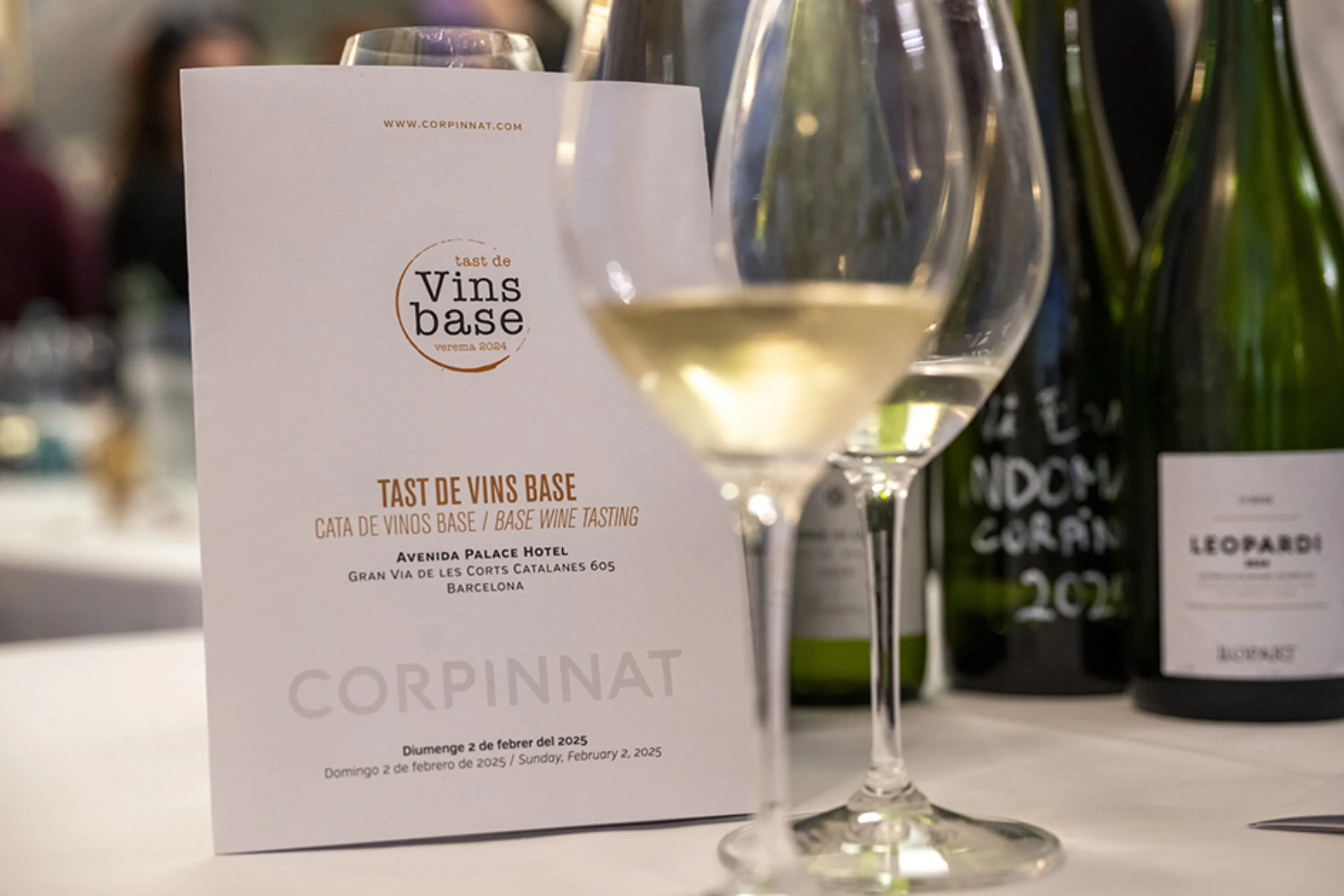 Glass and tasting sheet at the Corpinnat Base Wine Tasting