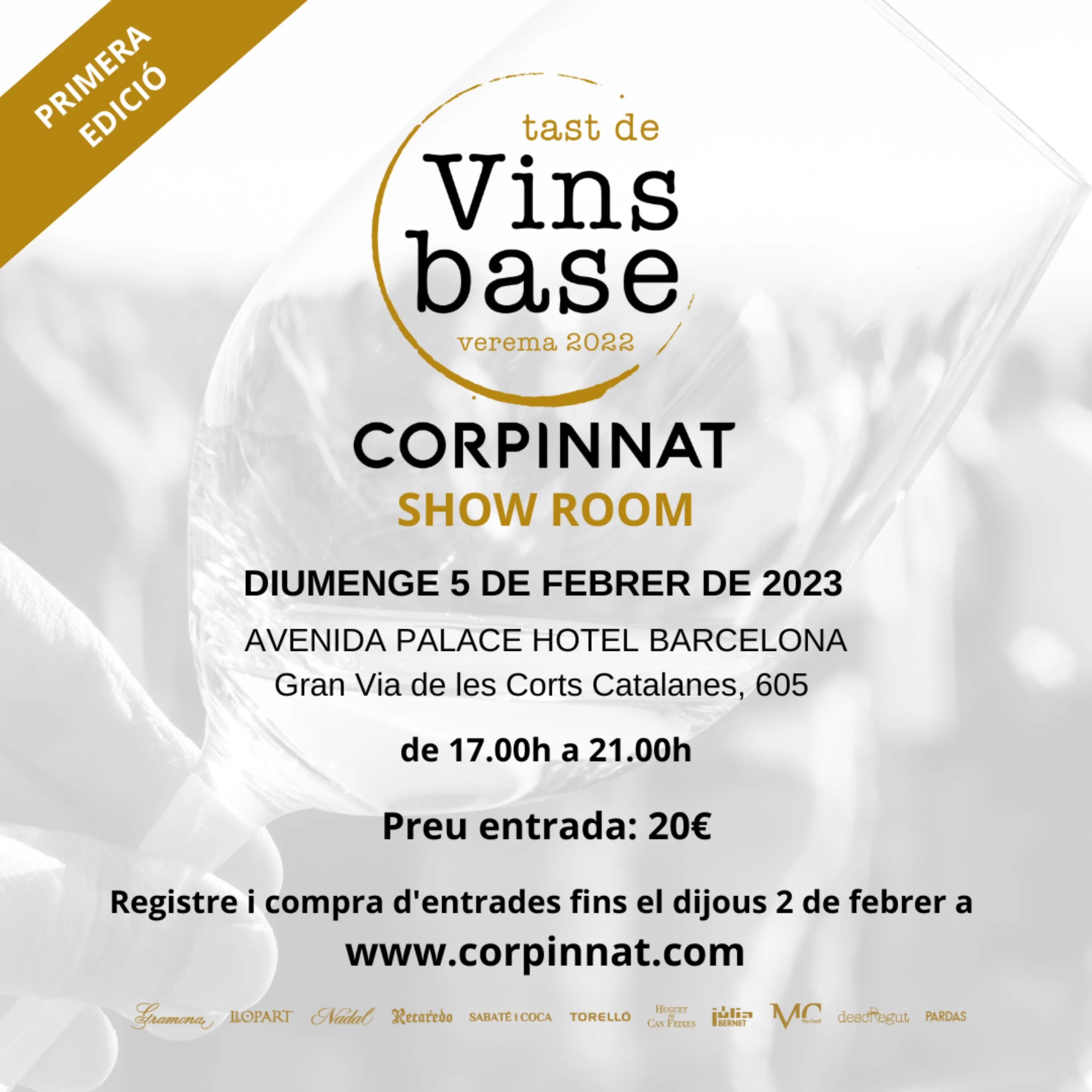 Poster for the first Corpinnat Base Wine Tasting showroom